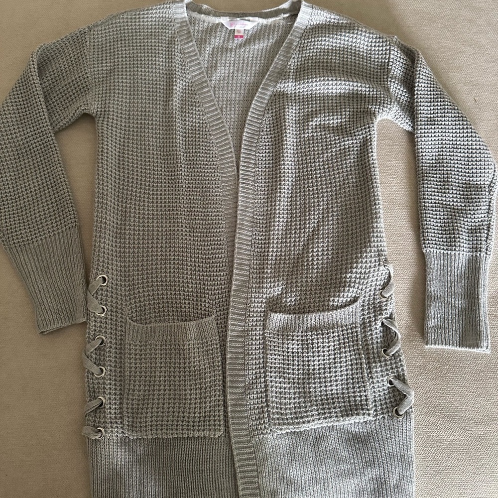No Boundaries Gray Cardigan Sweater Lightweight Knit